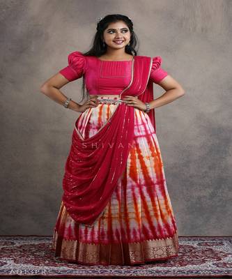 Girls Pink Shibori Fire Half Saree 1