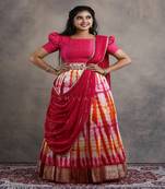 Girls Pink Shibori Fire Half Saree
