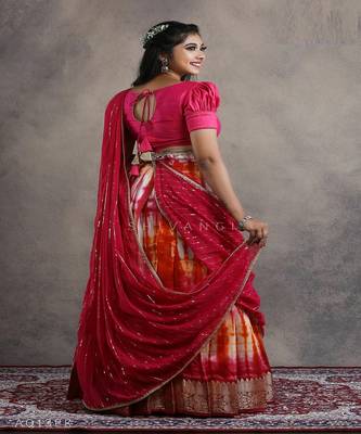 Girls Pink Shibori Fire Half Saree 4