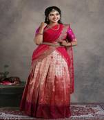 Girls Green Peacock Double Border Half Saree