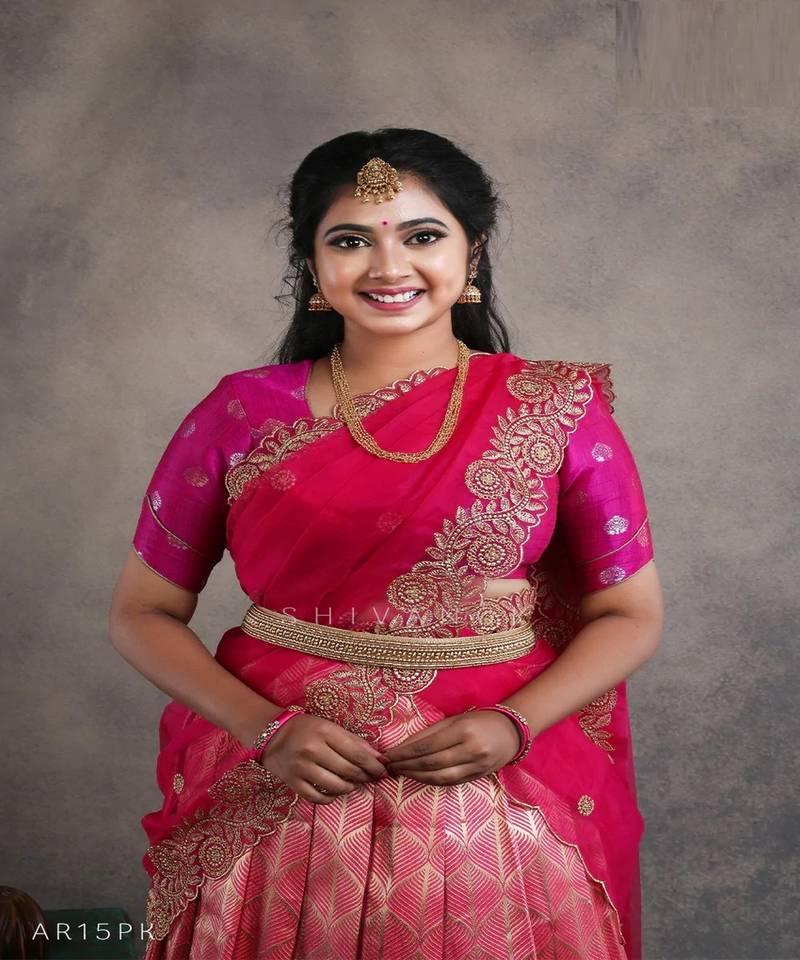 Girls Green Peacock Double Border Half Saree