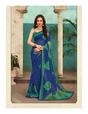Blue Casual Wear Bandhej Saree in Georgette 1