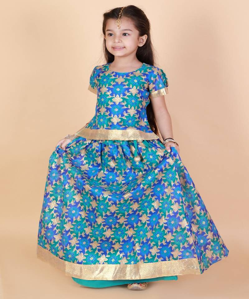 KID1 Gold Floral Printed Pavda Pattu