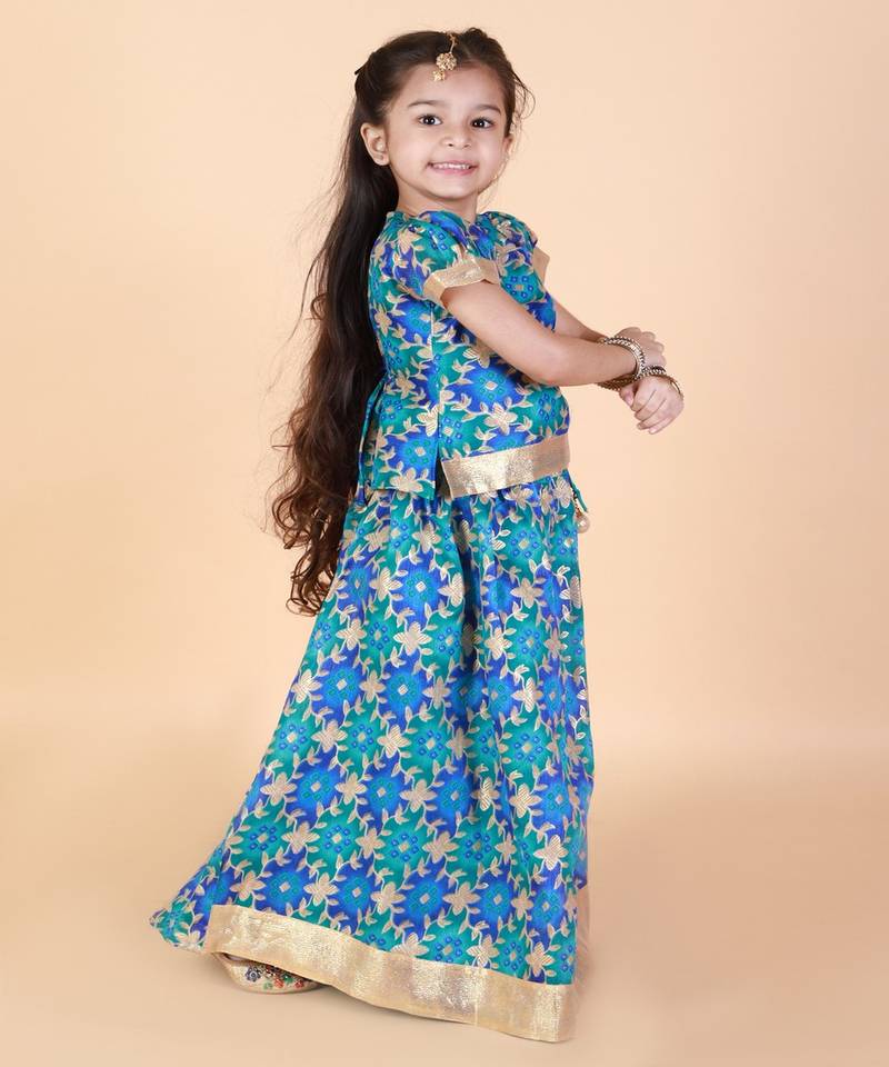 KID1 Gold Floral Printed Pavda Pattu