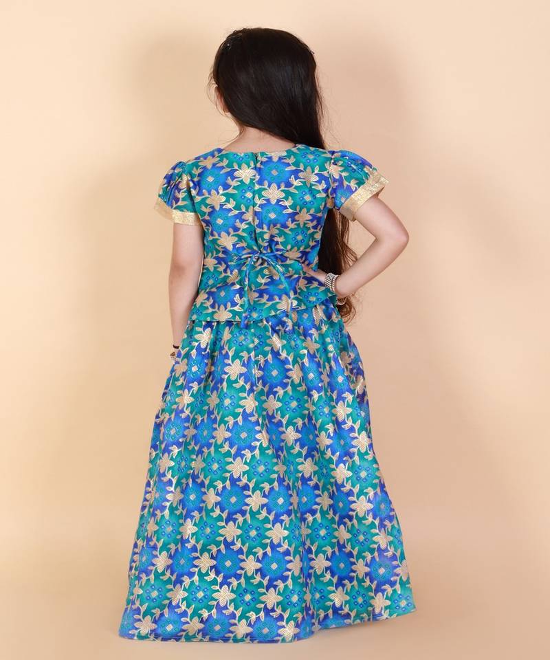 KID1 Gold Floral Printed Pavda Pattu