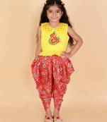 KID1 Mirror Embroidered Work Top With Pattola Print Dhoti