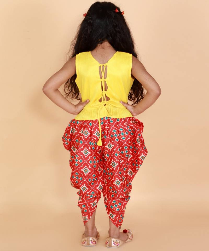 KID1 Mirror Embroidered Work Top With Pattola Print Dhoti