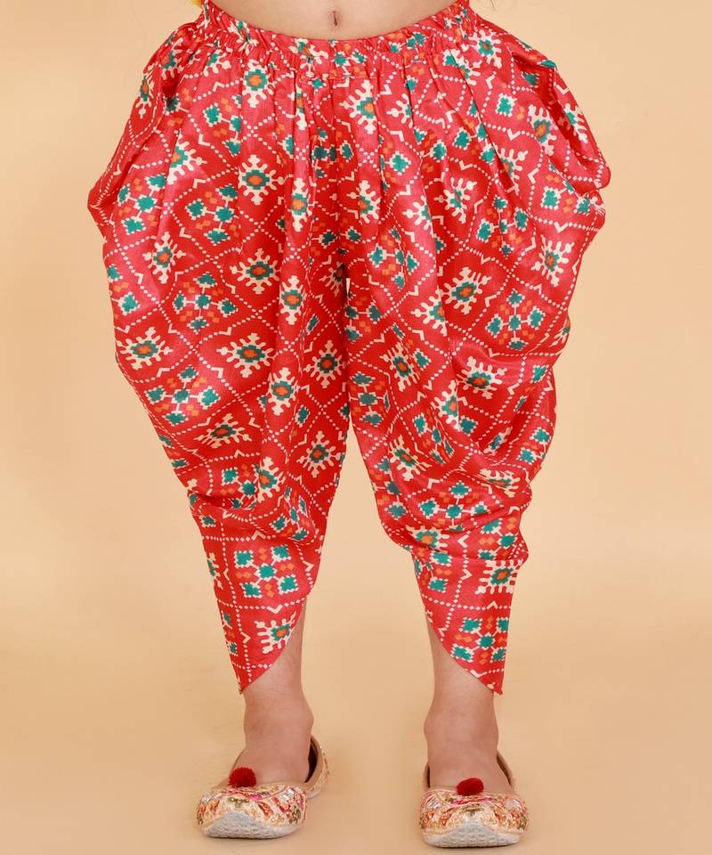 KID1 Mirror Embroidered Work Top With Pattola Print Dhoti