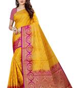 Gold woven faux kanchipuram silk saree with blouse