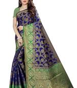 Blue woven faux kanchipuram silk saree with blouse