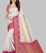 White woven faux kanchipuram silk saree with blouse