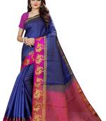 Blue woven faux kanchipuram silk saree with blouse