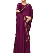 Wine Ploy Silk Embellished Border Work Saree With Blouse.