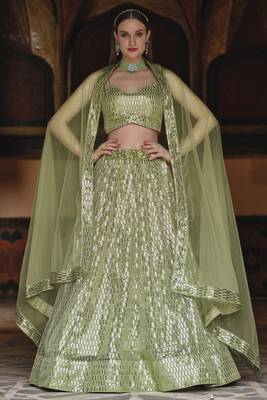 Pista Green Color Designer Sequence Net Party Wear Lehenga Choli 1
