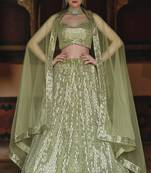 Pista Green Color Designer Sequence Net Party Wear Lehenga Choli