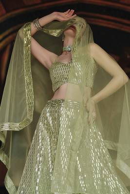 Pista Green Color Designer Sequence Net Party Wear Lehenga Choli 2