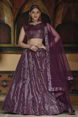 Wine Color Designer Sequence Net Party Wear Lehenga Choli 1