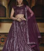 Wine Color Designer Sequence Net Party Wear Lehenga Choli