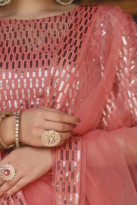 Peach Color Designer Sequence Net Party Wear Lehenga Choli 3