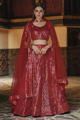 Red Color Designer Sequence Net Party Wear Lehenga Choli 1
