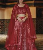 Red Color Designer Sequence Net Party Wear Lehenga Choli