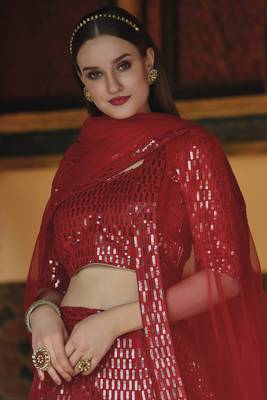 Red Color Designer Sequence Net Party Wear Lehenga Choli 2