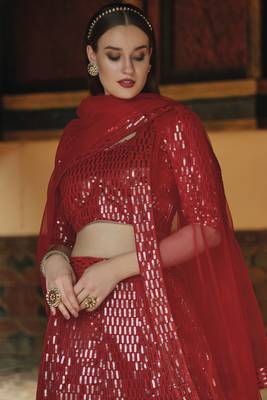 Red Color Designer Sequence Net Party Wear Lehenga Choli 3
