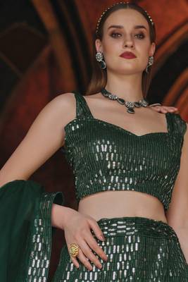Dark Green Color Designer Sequence Net Party Wear Lehenga Choli 2