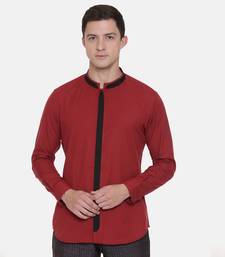 Red Chinese Collar Cotton Shirt