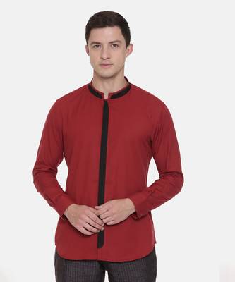 Red Chinese Collar Cotton Shirt 2