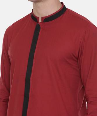 Red Chinese Collar Cotton Shirt 3