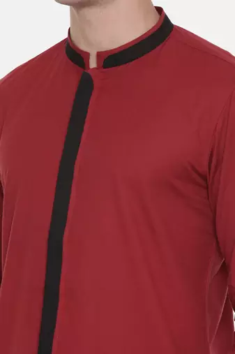 Red Chinese Collar Cotton Shirt