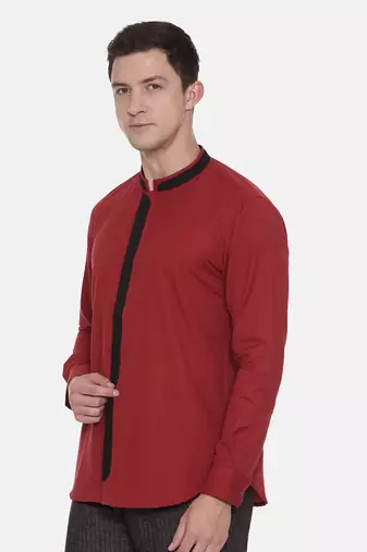 Red Chinese Collar Cotton Shirt