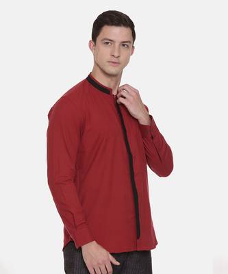 Red Chinese Collar Cotton Shirt 5