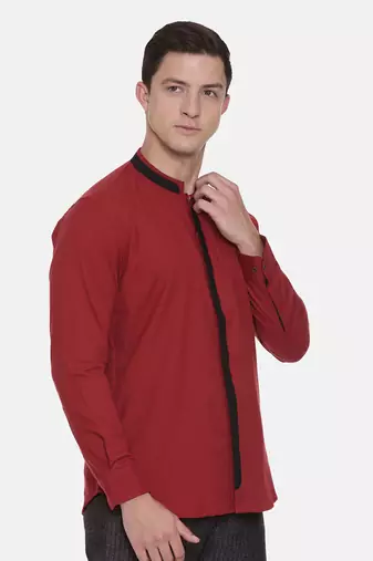 Red Chinese Collar Cotton Shirt
