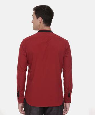 Red Chinese Collar Cotton Shirt 6