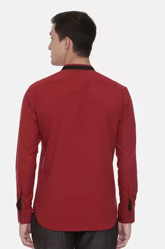 Red Chinese Collar Cotton Shirt