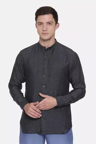 Deep Blue Chinese Collar Linen Shirt
