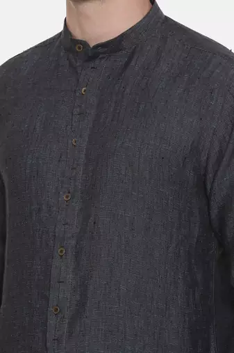 Deep Blue Chinese Collar Linen Shirt
