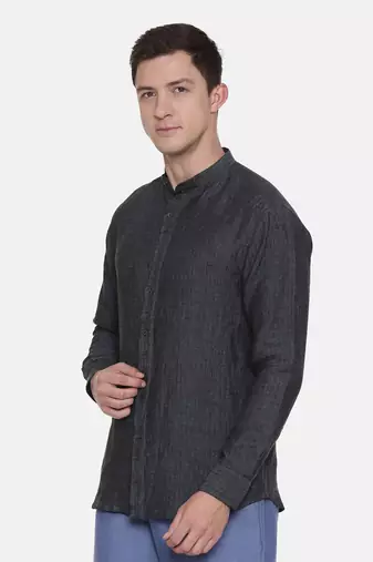 Deep Blue Chinese Collar Linen Shirt