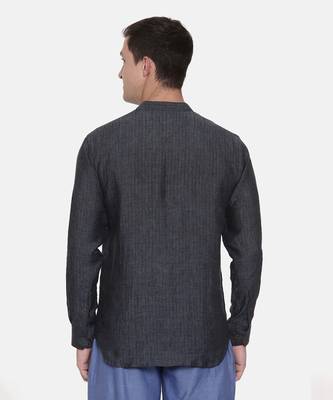 Deep Blue Chinese Collar Linen Shirt 6