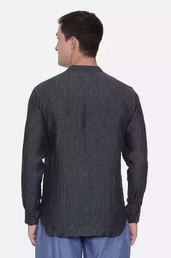 Deep Blue Chinese Collar Linen Shirt