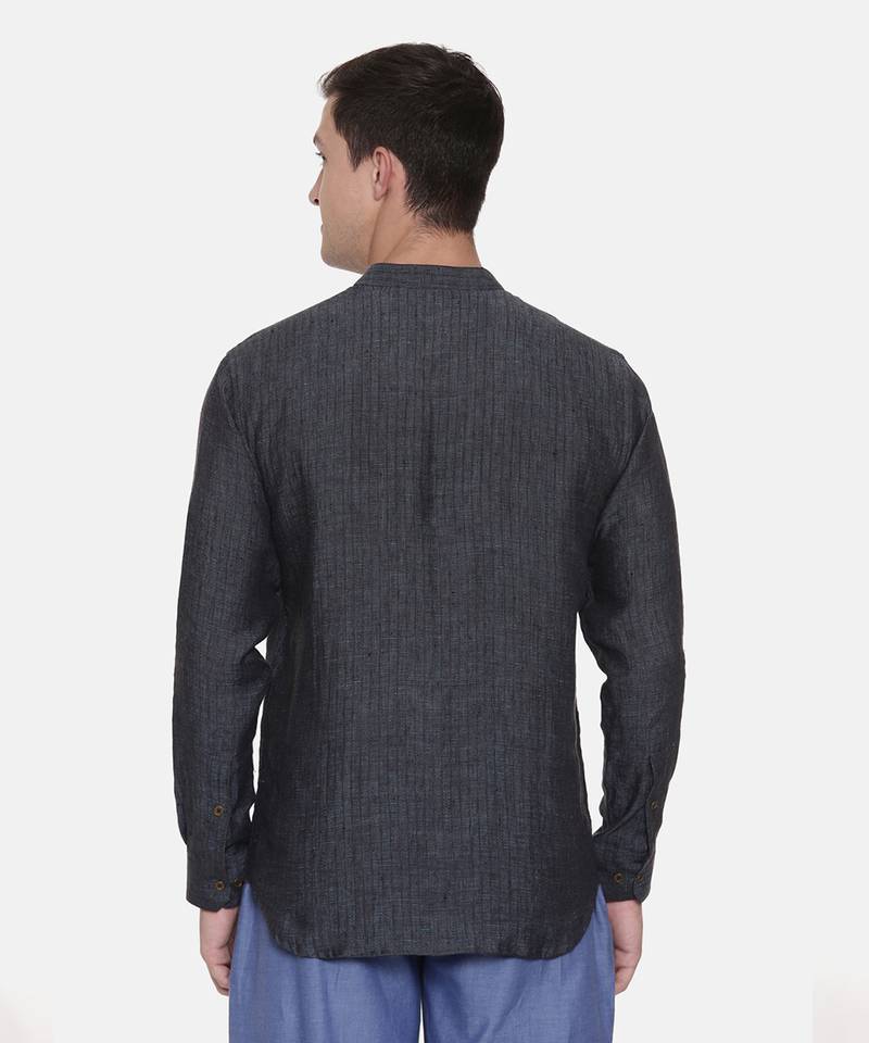 Deep Blue Chinese Collar Linen Shirt