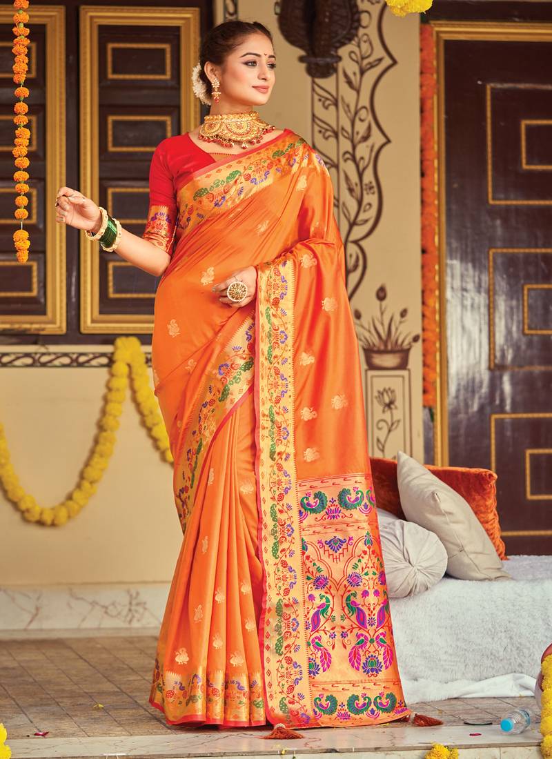 Mustard Saree With Jacquard Woven Work main image 1