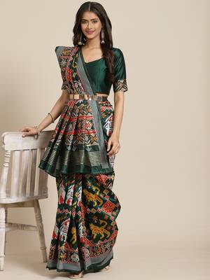 Auspicious Green Patola Weaving Silk Designer Saree 1