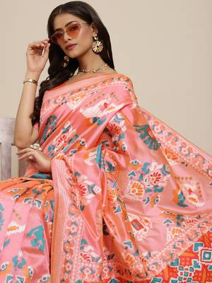 Intriguing Pink Woven Silk Patola Wedding Saree 1
