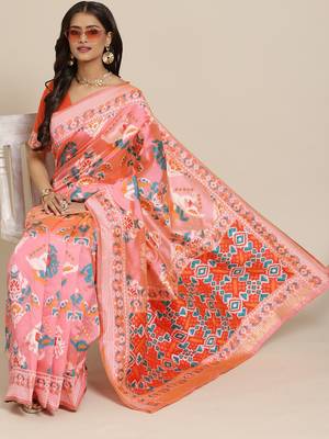 Intriguing Pink Woven Silk Patola Wedding Saree 2