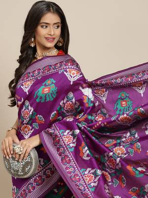 Charming Wine  Woven Silk Patola Light Weight Saree 1