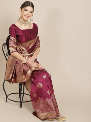 Delightful Purple Zari Weaving Soft Banarasi Silk Designer Saree 1