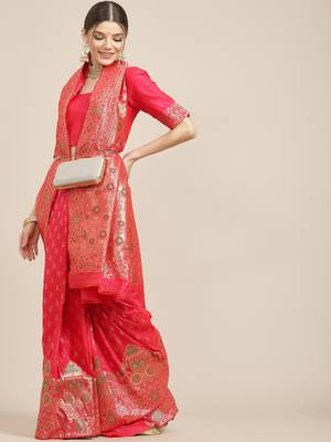 Striking Dark Pink Zari Woven Banarasi Silk Light Weight Saree 1